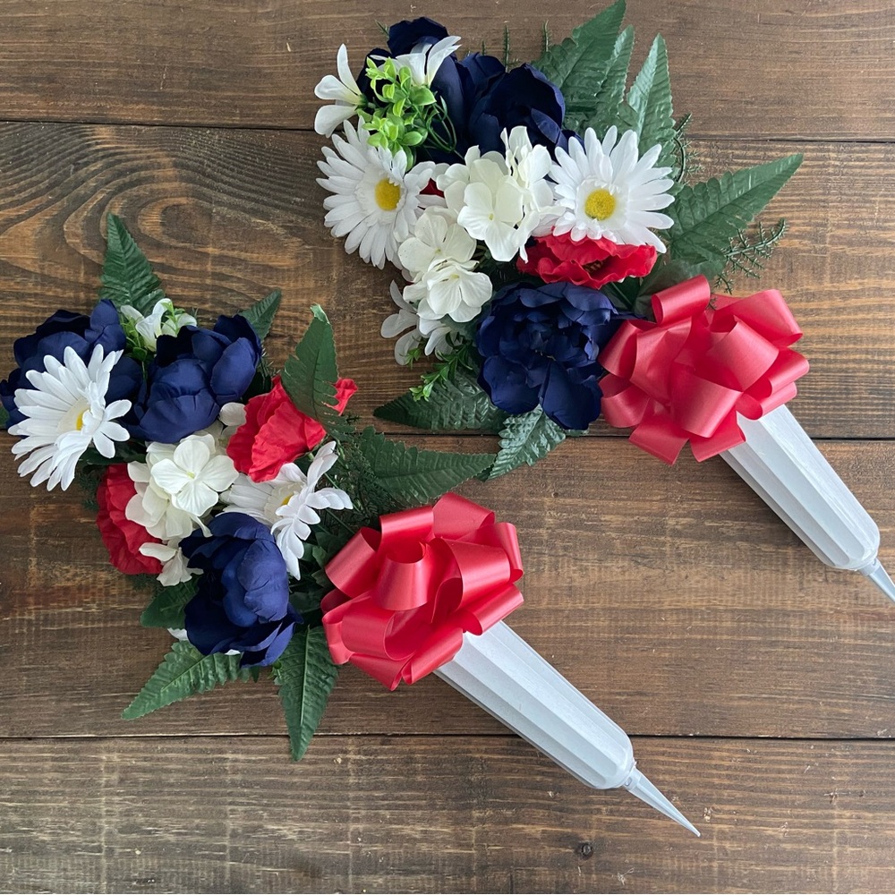 Red, White, and Blue Floral Bouquet with Bow